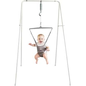 Jolly Jumper Classic (Grey) with Stand - Original Baby Jumper, Indoor and Outdoor Exercise Saddle Seat, Adjustable Height, for Infants up to 28lbs