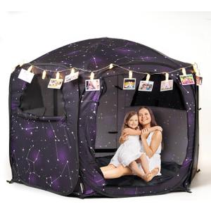 Porayhut Galaxy Pop Up Play Tent for Kids, 67" Hexagonal Privacy Sensory Tent with Removable Thick Mat & LED Photo Clip Lights, Light Blocking Indoor Outdoor Playhouse for Boys & Girls, Space Castle