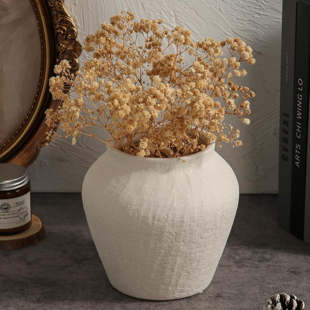 Farmhouse Ceramic Vase - White Rustic Vintage Flower Vase for Home, Living Room, Shelf and Dining Table Decor-6.1IN. (6.3 x 6.1 inches)