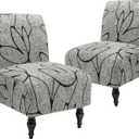 Iauddy Armless Accent Slipper Chair Cover Slipcover,Stretch Spandex Printed Removable Non-Slip Silp Cover for Accent Chair Without Arms for Living Dining Room(Gray/Black,2)