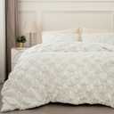 PHF Marshmallow Puff Comforter Set King Size, 3 Pieces Ultra Soft Lightweight Bedding Set for All Season, Pattern Textured 1 Comforter with 2 Pillow Shams, White 02