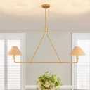 46”Gold Linear Chandelier Rattan Dining Room Light Fixtures Over Table Boho Kitchen Island Lighting Coastal Brass Chandeliers for Dining Room，Kitchen（Minimalist bi-conical Design）