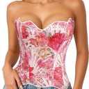 LEACOOLKEY Lacework Corset Top for Women Sexy Textured Sheer Floral Lace Bustier Going Out Lace-up Corset Overbust Top (Large)