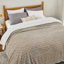 Bedsure Gentlesoft Sherpa Queen Size Blanket for Bed - Fleece Fluffy & Cozy Cable Jacquard Tufted for Women Gift, Thick and Warm Christmas Blanket for Winter, Beige, 90x90 Inches