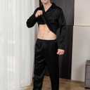 Men's Silky Satin Pajama Sets Mens Sleepwear Big and Tall Pajamas for Men Loungewear Summer Pjs Lounge Set M-5XL (Black, XXL)