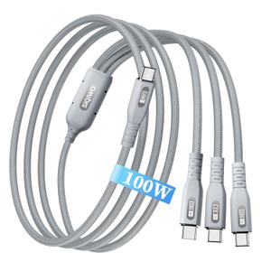 SIQIWO USB C Cable 100W Max,4ft 3 in 1 Braided USB C to USB C Splitter Charger Cord with 3 Type C Ports,Fast Charging for iPhone 15/16/17 Series,Samsung Galaxy S25,MacBook Air/Pro,Lenovo,iPad and More (Grey)