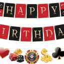 Casino Theme Party Decorations Casino Birthday Banner Poker Night Las Vegas Birthday Party Supplies (Red and Black)
