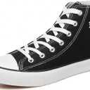 Womens Canvas Sneakers High Top Lace ups Casual Walking Shoes (9, Black Daisy)