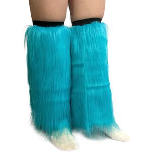 FHQHTH Fuzzy Faux Fur Leg Warmers Fur Heels Long Boots Cuff Cover has Elasticity One Pair Dionysia Boot cover Carnival 18" (Aqua Blue)