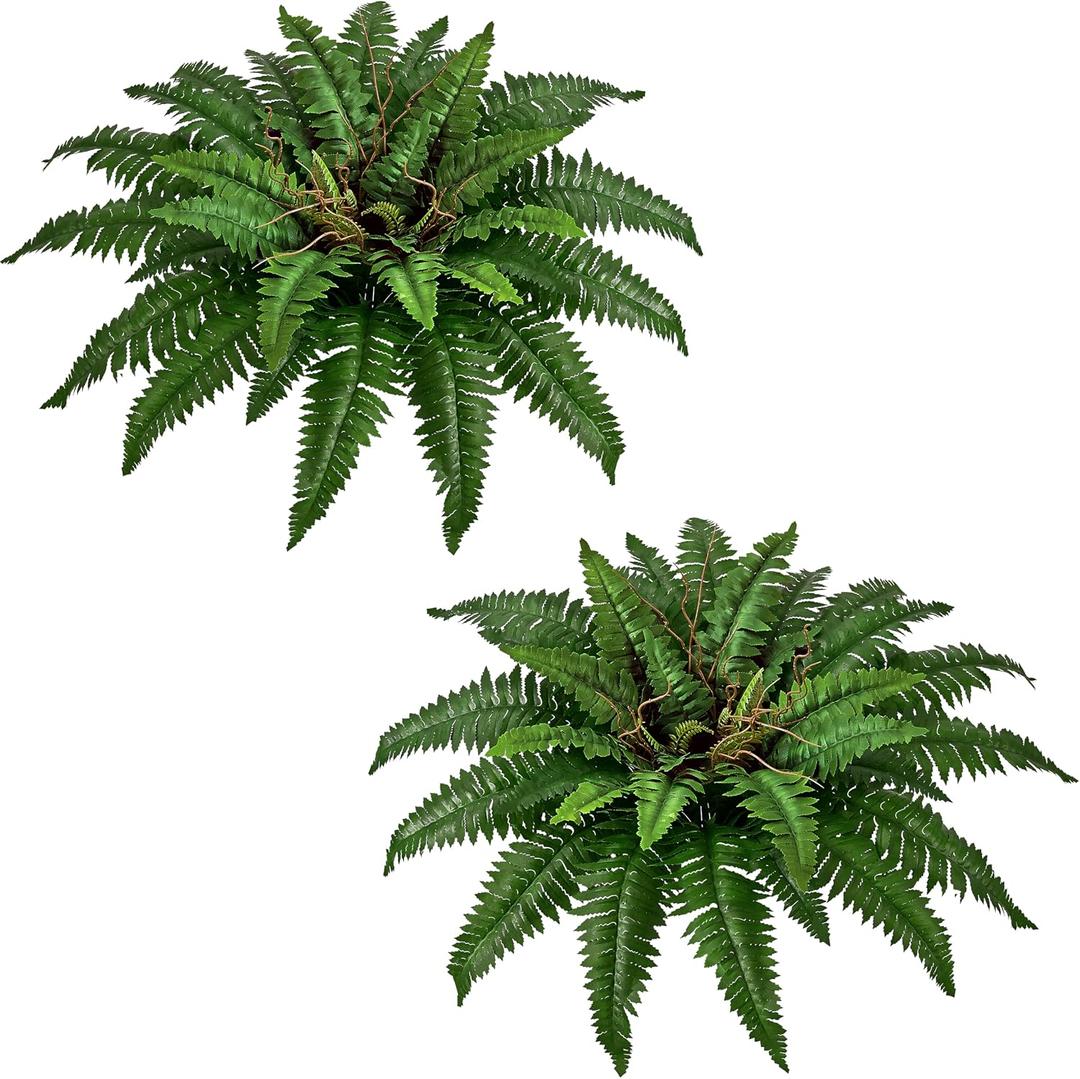 36In Artificial Boston Ferns Bush, Set of 2 Large Faux Ferns Plants, 39 Branches Fake Ferns Vines for Home Living Room Decor, Indoor and Outdoor