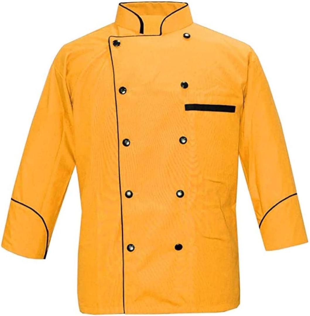 Men's Multi Color Chef Jacket/Light Weight Chef Coat With Contrast Black Piping (Yellow, 2X-Large)