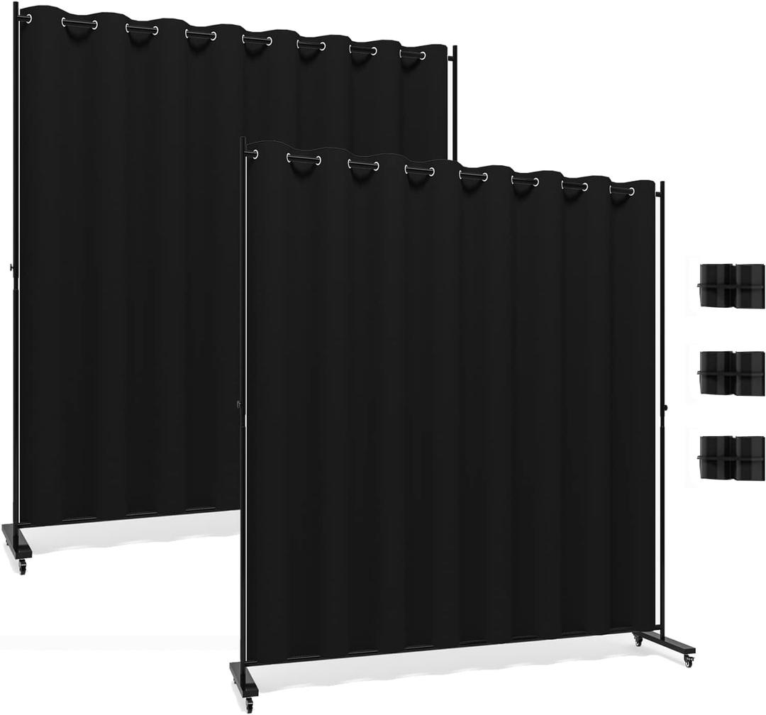 Room Divider Kit, 13.1 ft x 6.6 ft, 4 Rolling Wheels Curtain Divider Stand, Metal Frame, Darking Curtain, L-Shape Dressing Room for Boutique, Expandable Room Partition for Home