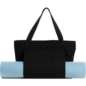 Yoga Mat Carrier, Gym Bag With Yoga Mat Holder, Women Canvas Tote With Shoulder Strap For Pilates, Travel, Office, Sports, Workout And Beach  Inner Zippered Pocket, Fits Standard And Small Mats (Black)
