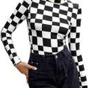 Women's High Neck Long Sleeve Slim Fit Stretch Striped T-Shirts,  Size M