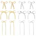 Rionaty 6 Pairs Ribbon Bow Stud Earrings - Cute Gold & Silver Bow Statement Earrings for Wedding, Prom, Valentine's, Birthday - Jewelry Gift for Women & Girls