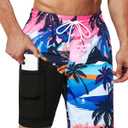 SURF CUZ 9" Mens Swim Trunks with Compression Liner Bathing Suits 2 in 1 Stretch Zipper Pockets Quick Dry