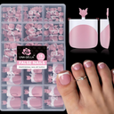 UNA GELLA French Press On Toenails  15 Sizes PreEtched French Toe Nail Press Ons Soft Square Gel False Toenails Pink and White Fake Toe Nails 180Pcs for Women Big Toes Nail Extensions Pedicure