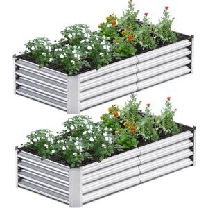 2PCS 4x2x1FT Galvanized Raised Garden Bed, Galvanized Planter Raised Garden Boxes Outdoor, Large Metal Raised Garden Beds for Vegetables-Silver