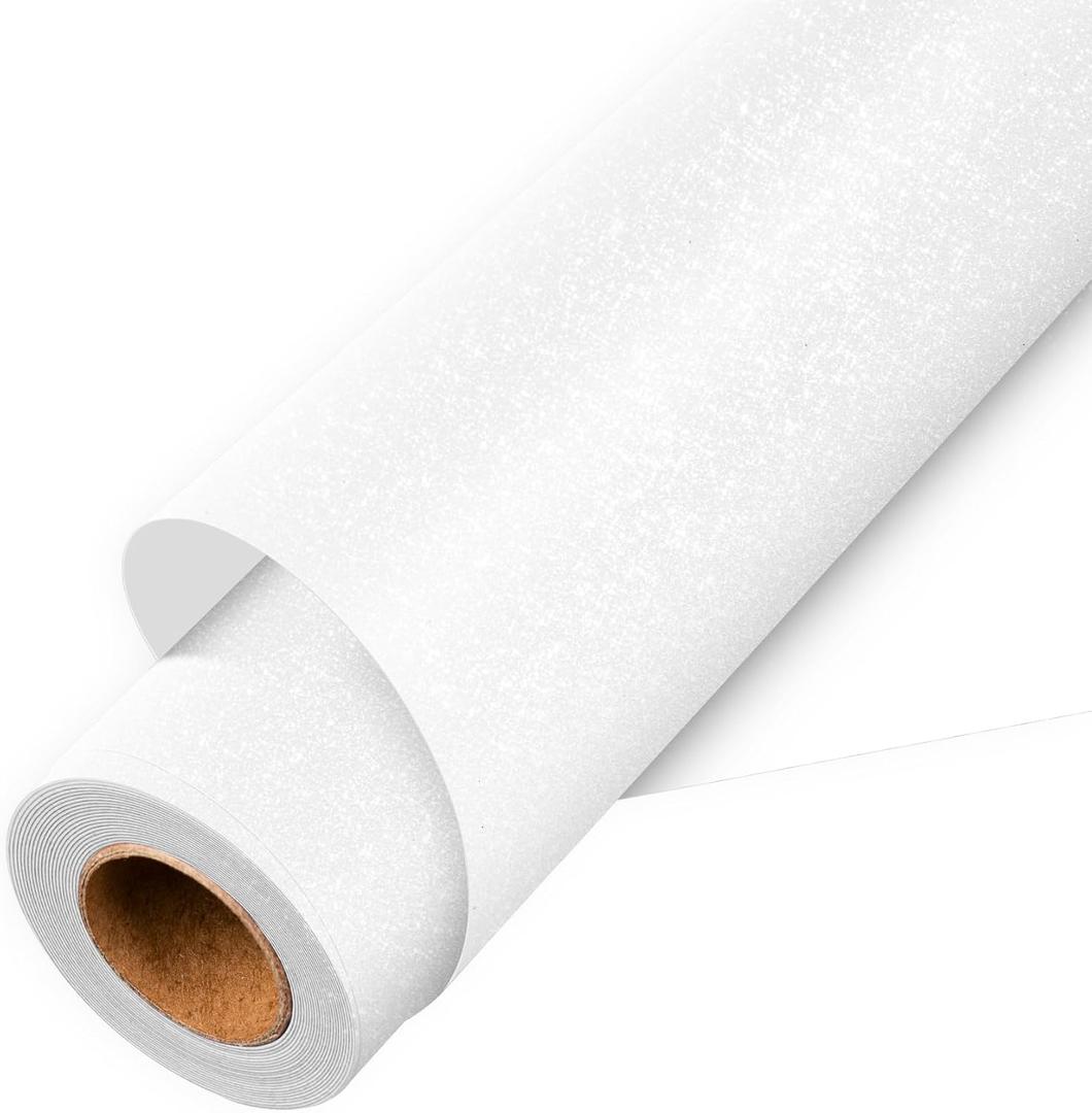 Aoder White Glitter Heat Transfer Vinyl - White HTV Vinyl, 12" x 10FT Glitter Iron on Vinyl for All Cutting Machines, Easy to Cut & Weed