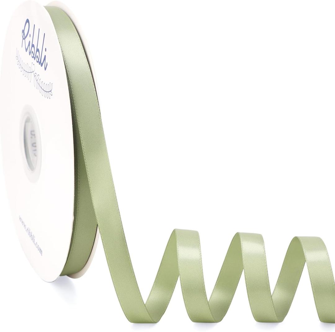 Ribbli Sage Green Satin Ribbon Double Faced Satin 1/2 Inch x Continuous 100 Yards-Spring Moss Ribbon for Gift Wrapping Crafts Wedding Decoration Bows Bouquet Floral Arrangement