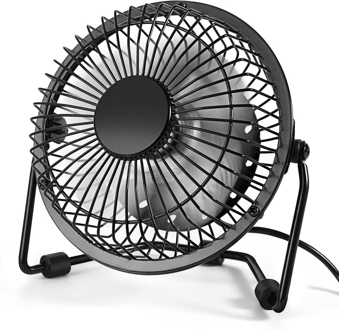 AMKEN Small Desk Fan, 4 Inch USB Fan Powered by USB, 360 Rotation - Small Fans for Bedroom, Office, Table - Ultra-quiet Personal Cooling Fan with Metal Construction