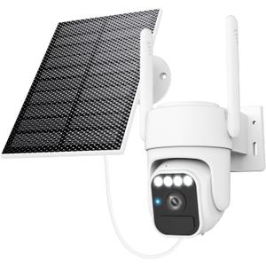Solar Security Cameras Wireless Outdoor, 360View, Color Night Vision, SD/Cloud Storage, Auto Tracking, 2-Way Talk, 2.4GHz WiFi, IP65 Waterproof