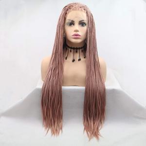 Xiweiya Wigs Long Boxed Braided Ash Pink Synthetic Lace Front Wig Free Part Wigs Soft Glueless Rose Pink Hair Heat Resistant Fiber for Women