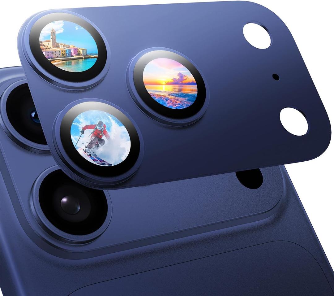 MAGIC JOHN 2 Pack Camera Lens Protector for iPhone 17 Pro Max, Full Coverage, Metal Aluminum Alloy Camera Lens Film, HD Clear, Scratch Resistant, Case-Friendly, Blue