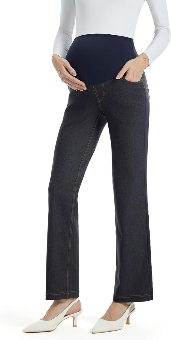 AFITNE Women's Stretch Maternity Jeans Over The Belly Straight Leg Pregnancy Pants with Denim Like Material (S)