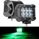 Green Led Light Bar 4-inch 36W Triple Row Spot Light Bar 3600Lm Led Pods Waterproof Off-Road Fog Lights with Bottom Brackets for Trucks Motor ATV UTV SUV Car Off-Road Boat 12V 24V