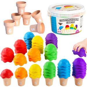 NEOROD Ice Cream Counting Toys for Toddlers 3-5  Montessori Preschool Learning Set with 42 Scoops & 6 Cones | Color Sorting & Fine Motor Skills Stacker | Educational Math Game & Sensory Toys for Kids