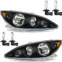 Headlights Assembly for 2005 2006 Toyota Camry LE XLE Halogen Headlamp Replacement, High/Low Beam W/Bulbs, Driver & Passenger Side