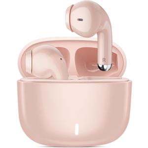 Wireless Earbuds for Samsung S25 S24 Ultra S23 Fe S22+ S21, 5.3 Bluetooth Earbuds Cordless Ear Buds with Mic Touch Stereo Wireless Headphones for iPhone 16 15 Pro Max 14 Plus Pixel 9 XL 8 7 6, Pink