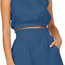 Eurivicy Women's 2pcs Summer Outfits Sleeveless Crop Tank Top and High Waist Pocketed Shorts Loose 2 Piece Short Sets M size