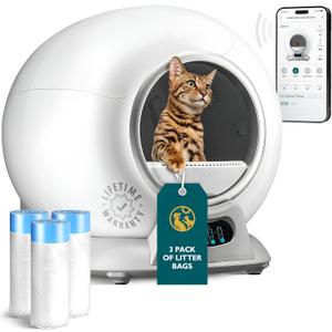 Self Cleaning Litter Box with Auto Safety Sensors for Multiple Cats - Automatic Cat Litter Box Self-Cleaning - Covered Ultra Odor Removal - Smart APP Control - Compatible On All WiFi - Electric Robot (Gray Bundle 3 Pack)