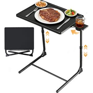 Adjustable TV Tray Table - 6 Height & 3 Tilt Angle Adjustments | Multifunctional Foldable Tray Table with Removeable Cup Holder for Eating or Working on Couch, Bed & Office