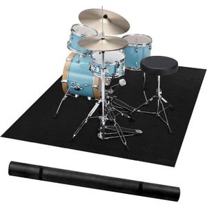 Music Rug for Drummers –4x5.3Ft NonSlip Drum Rug,Drum Mat Carpet for Noise Reduction, Drum Accessories  Black