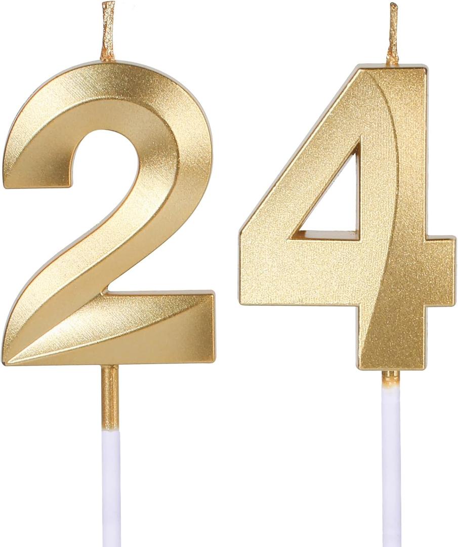 Gold 24th & 42nd Birthday Candles for Cakes, Number 24 42 Candle Cake Topper for Party Anniversary Wedding Celebration Decoration