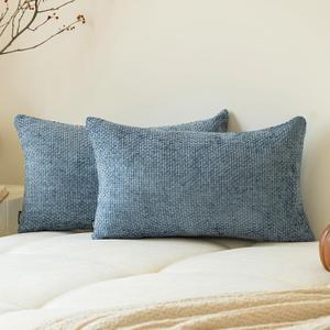 a moment Blue Chenille Throw Pillow Covers 12x20 Inch Pack of 2 Modern Decorative Throw Pillow Covers Farmhouse Cross Covers Modern Home Decor for Sofa Bedroom Living Room