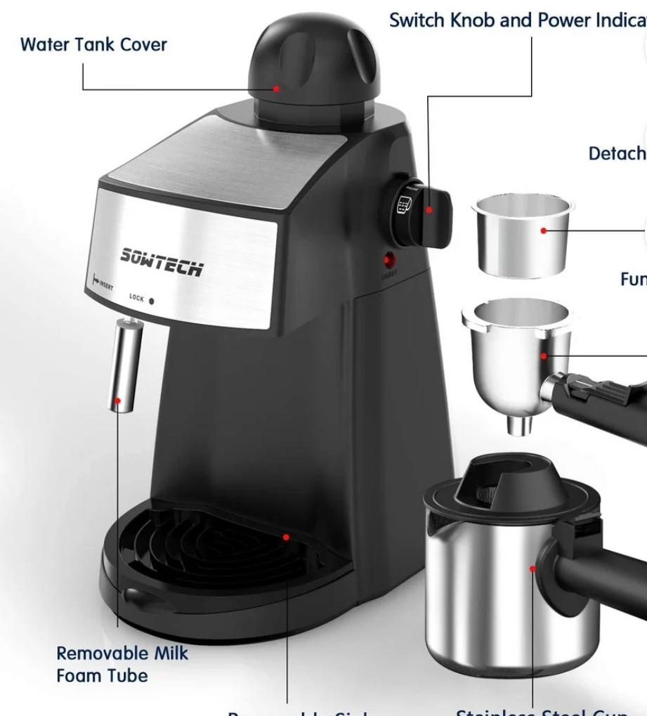 Sowtech Espresso Machine 3.5 Bar 4 Cup Maker Cappuccino