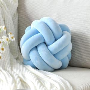 Knot Pillow Ball, Soft Decorative Throw Pillows Cushion, 11 Inch Round Plush Knotted Pillows Light Blue Pillow, Modern Home Throw Knot Decorative Cushion for Bedroom, Sofa, Couch