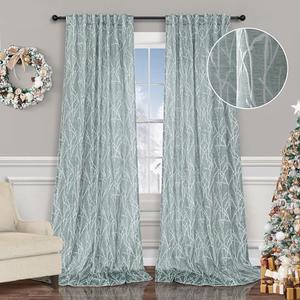 Green and White Curtains 84 Inch Length for Living Room Darkening 2 Panels Back Tab Pocket Modern Farmhouse Tree Branch Floral Pattern 50% Blackout Light Blocking Sage Curtain for Bedroom Boho Decor, Green, Size: 52"W x 84"L (Pack of 2)