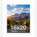 Wood 16x20 Picture Frame with 11x14 Mat White, Display 11x14 with Mat or 16x20 Without Mat, Wood 16 by 20 Photo Frame, 16 x 20 Frame for Wall Hanging Display, White