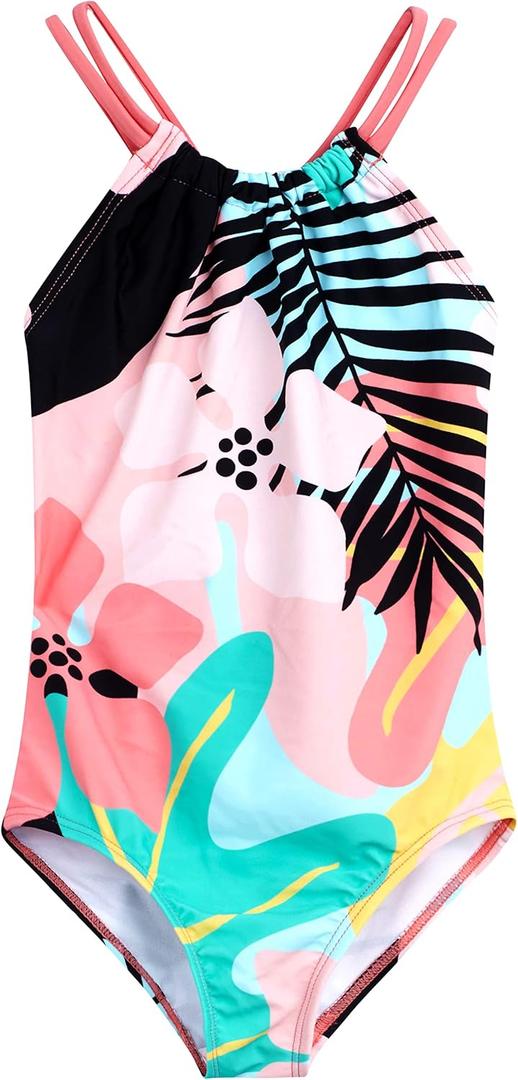 Kanu Surf Girls Jasmine Beach Sport Halter One Piece Swimsuit (7, Aria Coral)