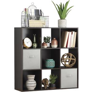 Whitmor 9 Cube Storage Organizer, 3 Tier Stackable Mdf Wood Bookcase, Open Storage Display Bookshelf, Storage Cabinet for Living Room, Bedroom, Home, Office, 35.5"L x 11.7"W x 35.5"H, Espresso