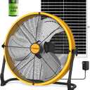 T-SUNUS 16" Solar Powered Fan with 25W Panel & 15600mAh Battery Operated Camping Floor Fan 2500 CFM, Quiet High Velocity Outdoor for RV, Garage, Greenhouse, Patio, Tent, Emergency Power Outage Cooling