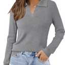 Arach&Cloz Womens Wool Blend Collared Polo Pullover Spring Sweaters Business Casual Outfits 2026 (Large, Dark Gray)