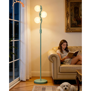 Lightdot 60IN Green Floor Lamp Stepless Dimmable Globe Floor Lamps with 3Pcs 3000K G9 Bulbs Eye-Friendly Mid Century Standing Lamps with Stable Base for Living Room/ Bedroom/ Corner