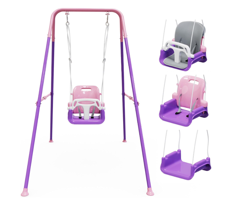 Toddler Swing with Soft Cushion, Foldable Indoor & Outdoor Baby Swing (40"D x 59"W x 61"H)