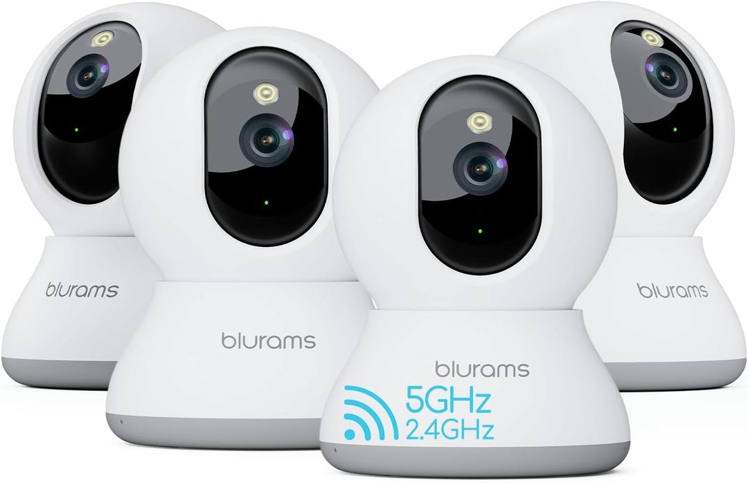 Blurams Cameras for Home Security, 2K Pet Camera with Phone App, 5GHz/2.4GHz Dual-Band, 360 PTZ Indoor Cameras, 2-Way Talk, Motion Tracking, Color/IR Night Vision, Cloud&SD, Works with Alexa (4Pack)